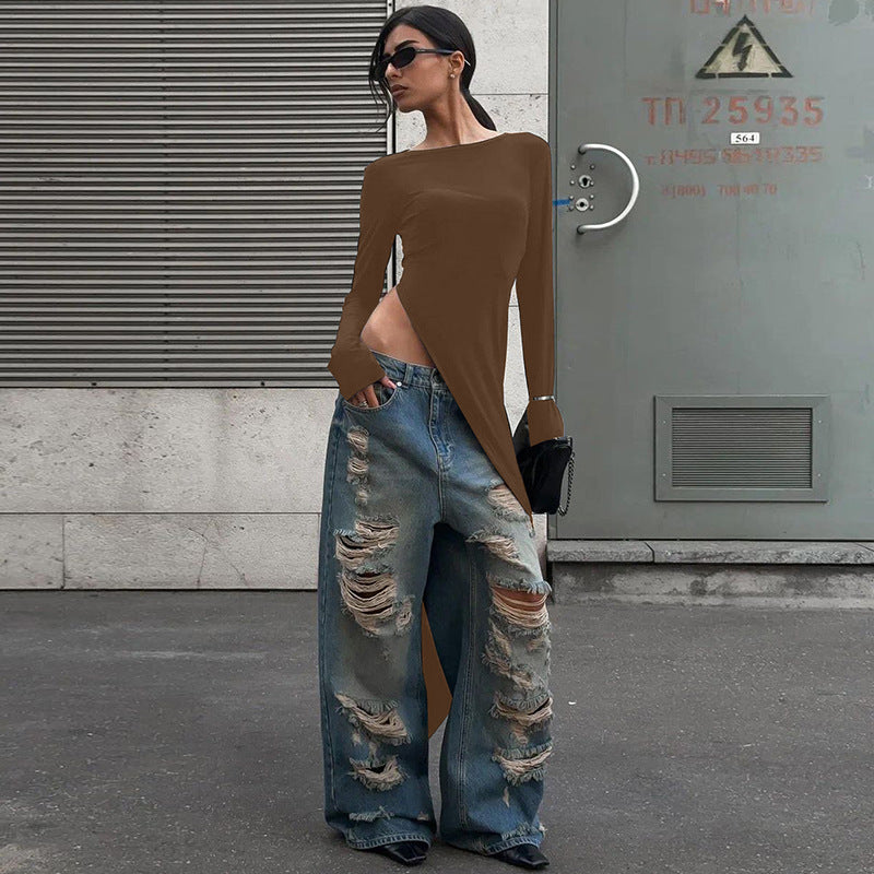 Women's Asymmetric Split Long Sleeve Top