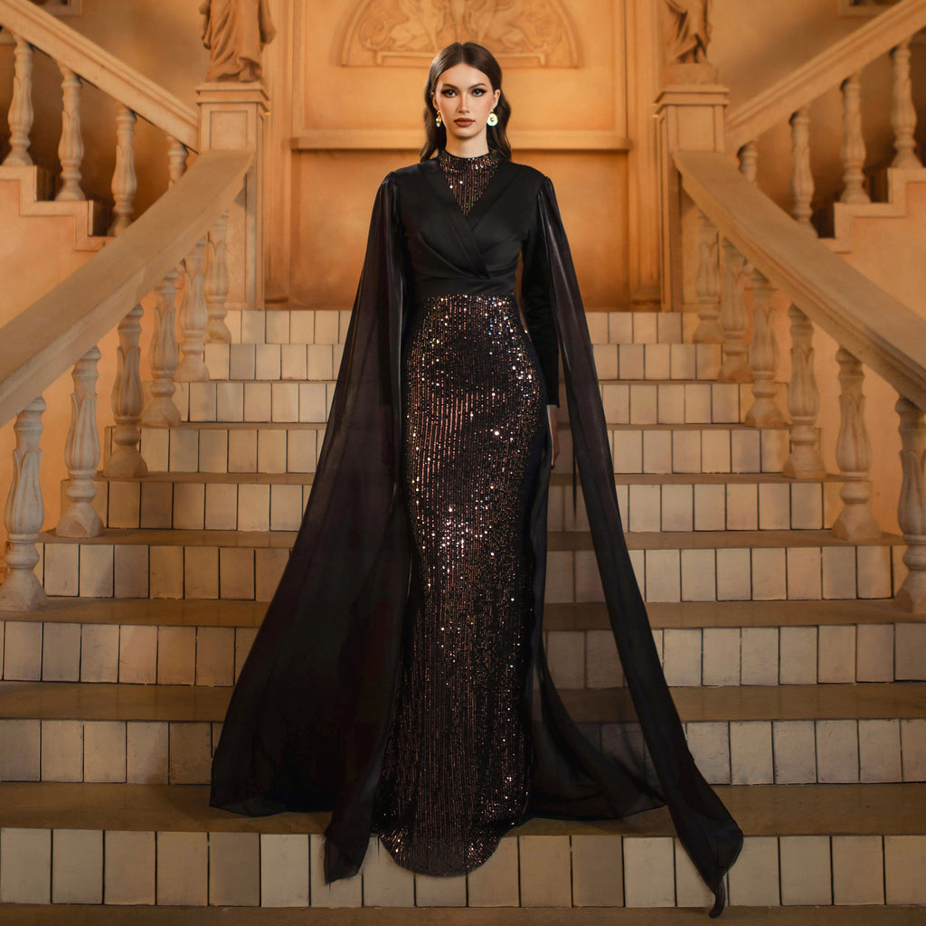 Middle East High End Long Sleeved Round Neck Sheath Dress