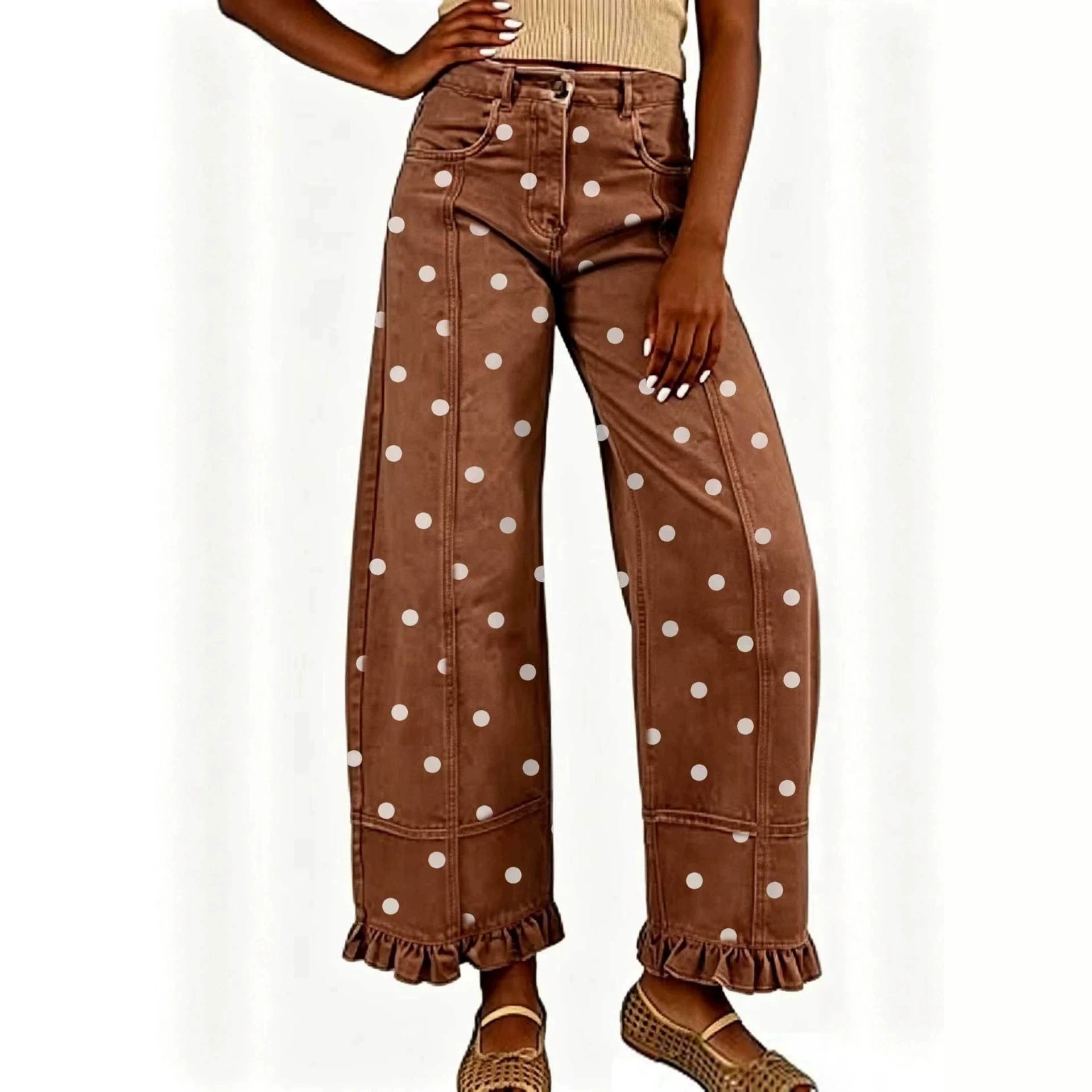 Women's High-Waist Polka-Dot Wide-Leg Jeans