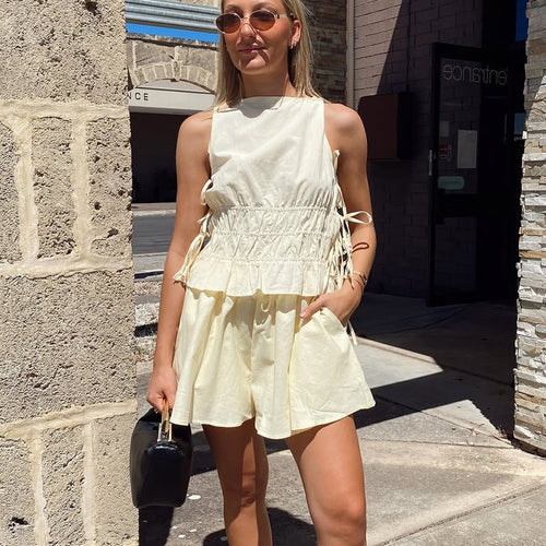 Sleeveless Lace-Up Vest & Shorts Set