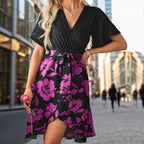Women's Ruffle-Trim Floral V-Neck Flutter-Sleeve Dress