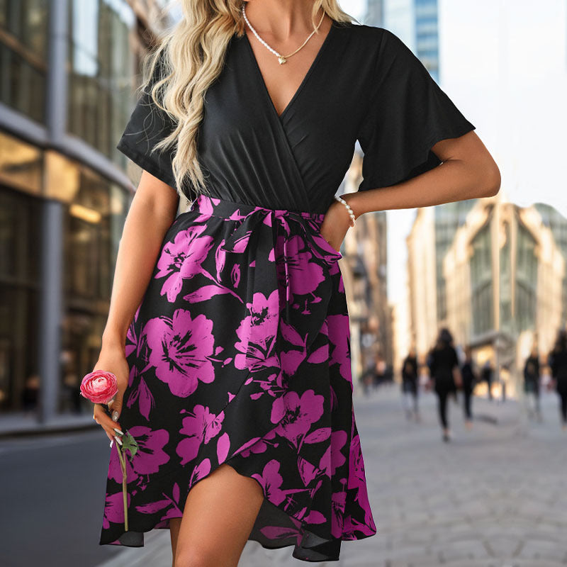 Women's Ruffle-Trim Floral V-Neck Flutter-Sleeve Dress