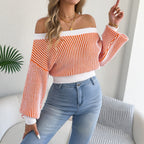 Real Shot Autumn Winter Contrast Color Stripes off the