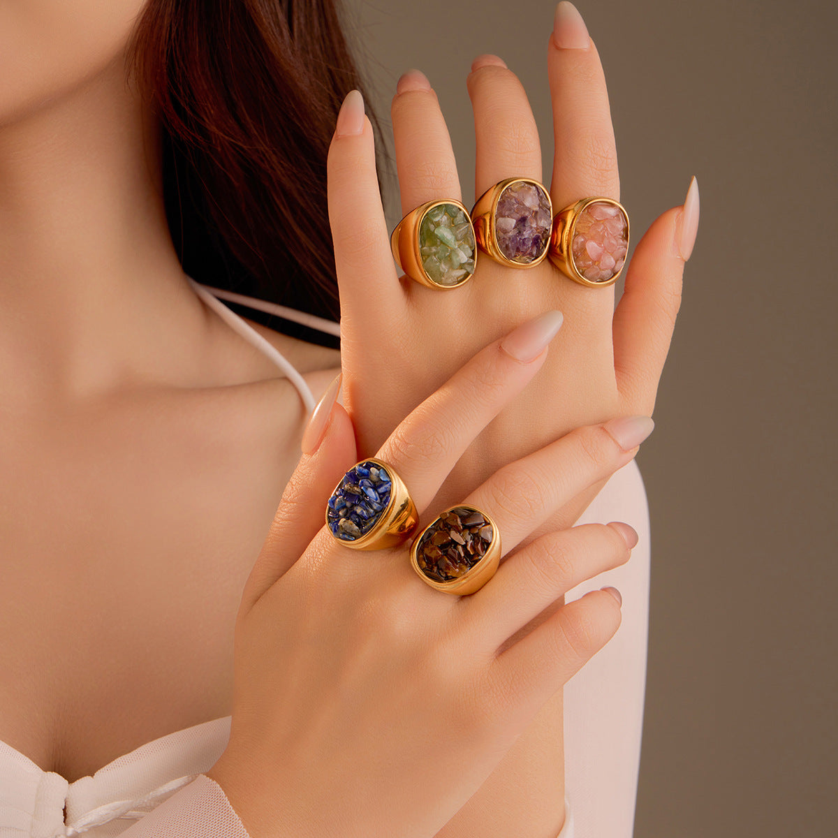 Natural Stone Geometric Ring