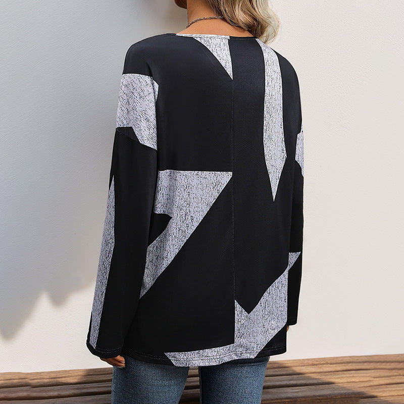 Women's Fall Women Clothing Long-Sleeved Casual Loose Color Matching Top For Women