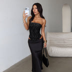 's Striped Flocking Waist Tube Top Tube Top