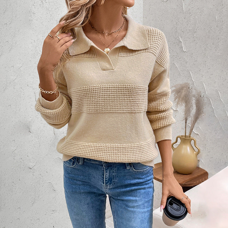 Casual Korean Solid Color Polo Collar Half Cardigan Knitted