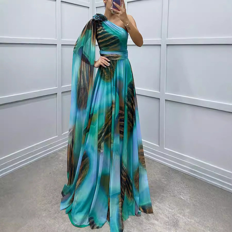 Women's Chiffon One-Shoulder Maxi Dress