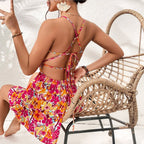 Women's Women's Vacation Dress Seaside Holiday Floral Square Collar