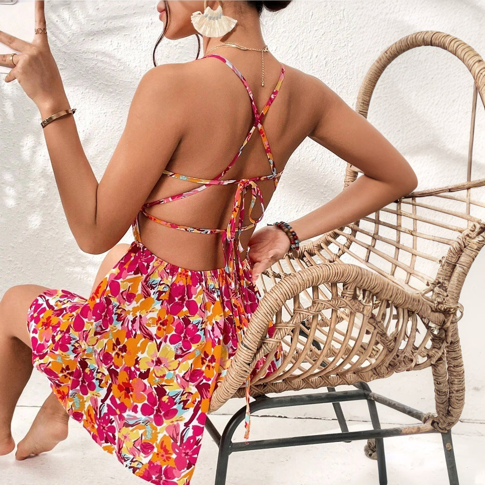Women's Women's Vacation Dress Seaside Holiday Floral Square Collar