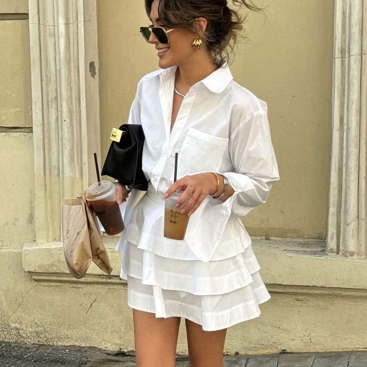 White Shirt & Tiered Skirt Set
