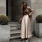 Women's Summer Elegant High Waist Satin Long Skirt