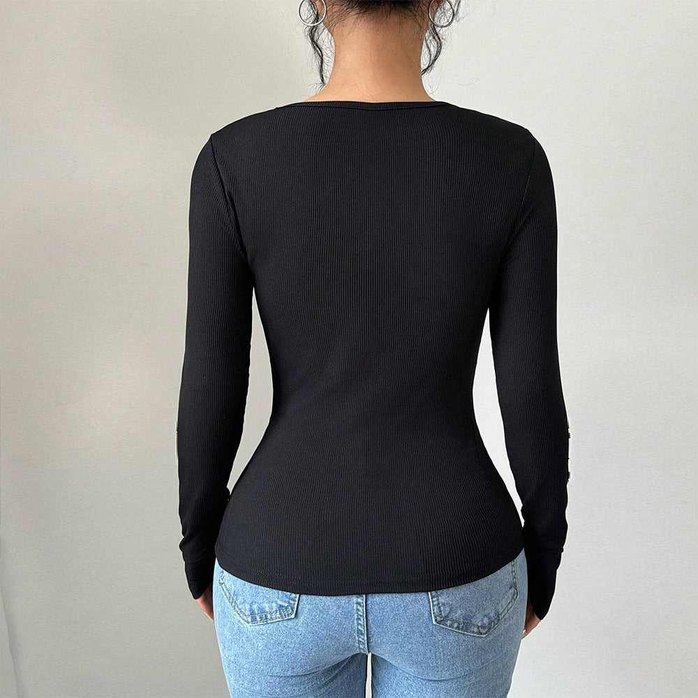 Women’s Black Bow Cutout Crew Neck Top