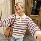 Women's Striped Collared Knit Sweater