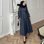 Denim Waist-Tie Swing Maxi Dress