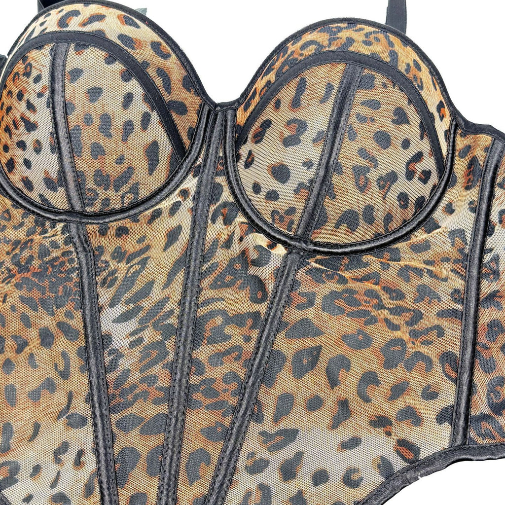 Women's Leopard-Print Mesh Lace Corset Bra
