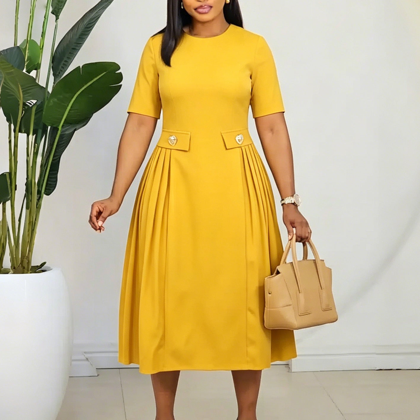 Women's Midi Short Sleeve Dress