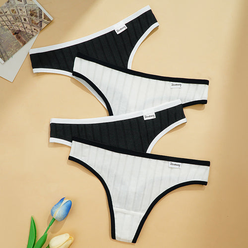 Women's Black And White T-Back Thong Briefs