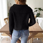 Women Short Top Crocheted Slicing Sweater Women Clothing Autumn Winter Large Collared Pullover Sweater