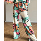 Women's Elegant Women's Printed Office Shirt High Waist Wide Leg Pants