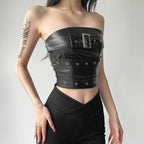Solid Color Slim Fit Street Off Shoulder Collar Wrapped Chest