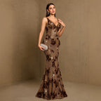 Women's Sequin V-Neck Fishtail Evening Dress