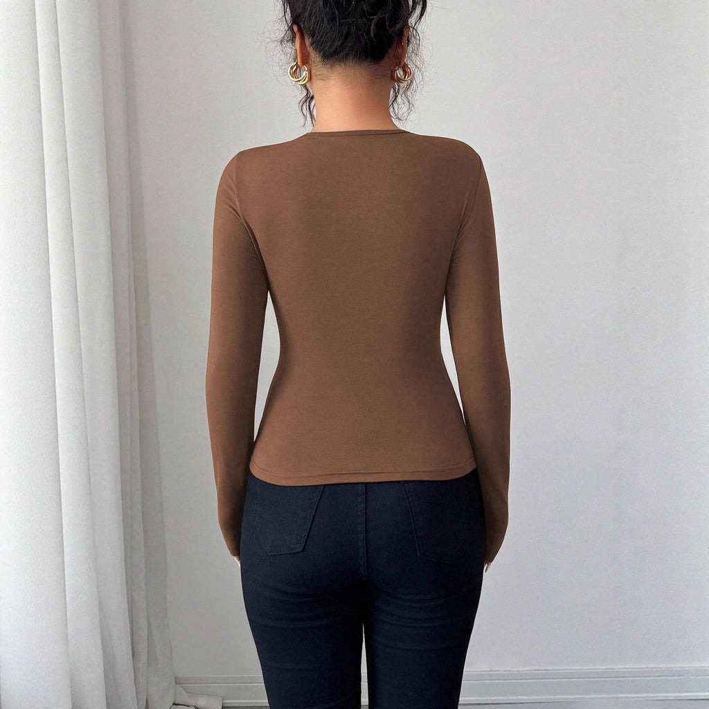 Women’s Coffee Asymmetric Cutout Long Sleeve Top