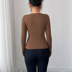 Women’s Coffee Asymmetric Cutout Long Sleeve Top