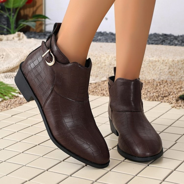 Women's Buckle Ankle Boots with Low Heel