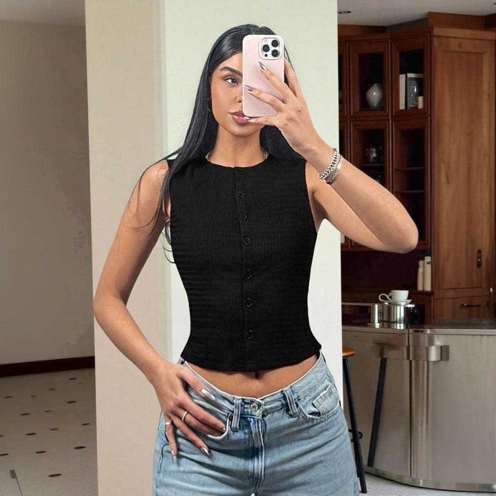 Round Neck Slim Fit Knitted Vest Top