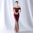 Women's Gradient Sequin Embellished Mix Match Beads Elegant Evening Dress