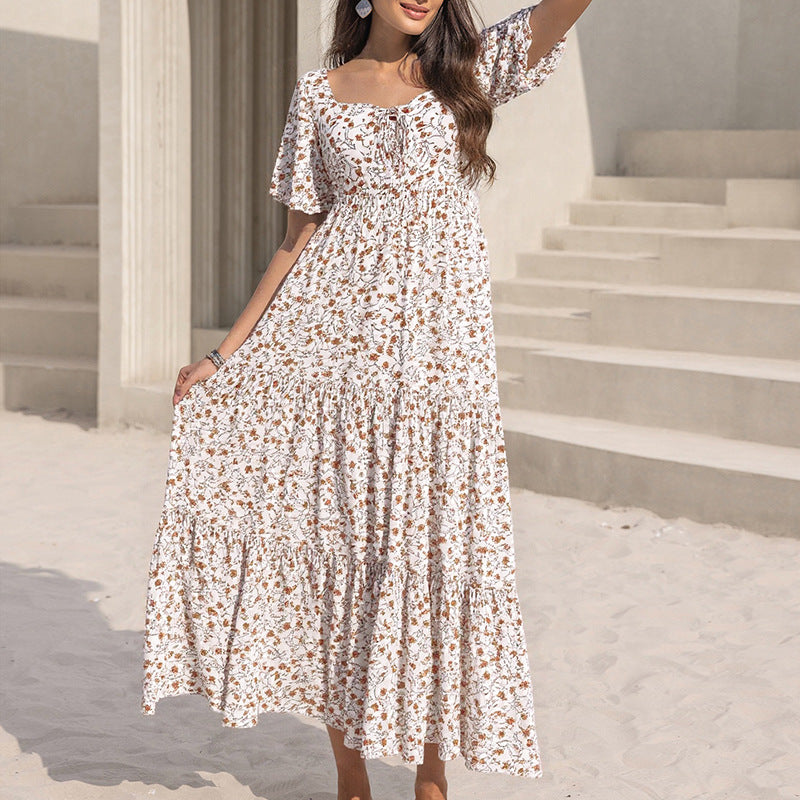Women's Bohemian Floral V-Neck Swing Dress