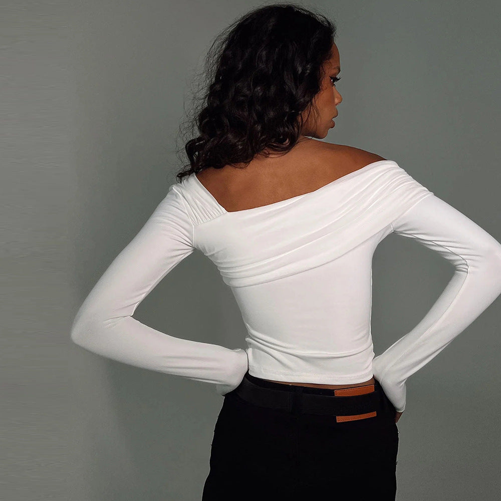 Women’s White Off Shoulder Long Sleeve Crop Top