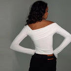 Women’s White Off Shoulder Long Sleeve Crop Top