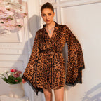 Leopard Satin Lace-Trim Robe