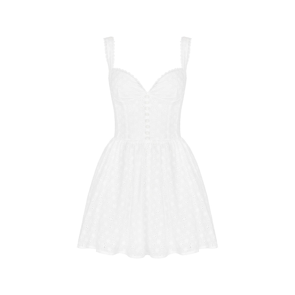 White Lace V-Neck Embroidered Sleeveless A-Line Mini Dress