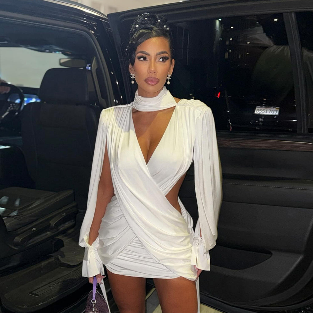 Women's Mock-Neck Cutout Backless Long-Sleeve Mini Dress