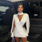 Women's Mock-Neck Cutout Backless Long-Sleeve Mini Dress
