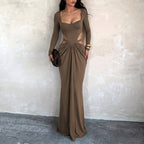 Waist Hollowed Evening Dress Slim Fit Slimming Long Sleeves Party Gathering Dress