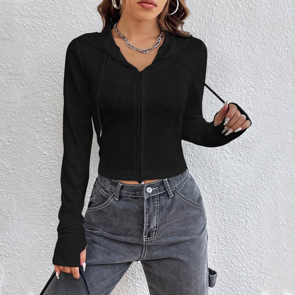 Street Zipper Cardigan Outerwear Long Sleeved Top Women