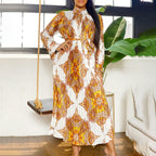 Women's Autumn Printed Long Sleeve Pleated Dress