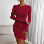 Women's Women's Red Dress High Waist Slim Backless Round Neck Hip