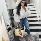 Women's Plus Size Layered Chiffon Puff Sleeve Top