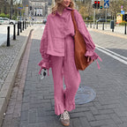 Cotton Polo Collar Flared Sleeve Cardigan Top