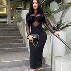 Women's Mesh Long Sleeve Bodycon Midi Dress