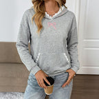 Mid Length Autumn Winter Bow Stitching Lace Hooded Sweater