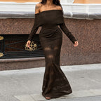 Vacation Off-Shoulder Long-Sleeve Two-Piece Set