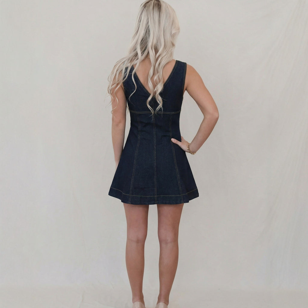 Women's Denim V-Neck Mini Dress