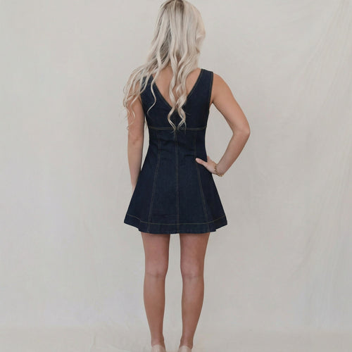 Sleeveless Denim Dress Women Summer V neck Waist Controlled Slimming Short Dress