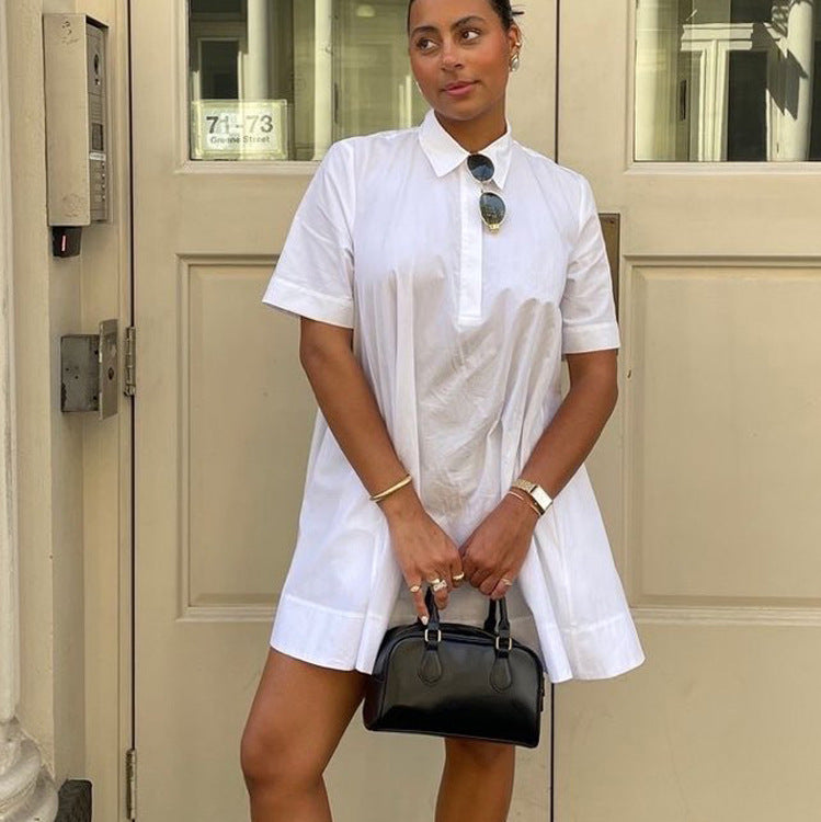Collared Short Sleeved Shirt Dress Arrival Simple